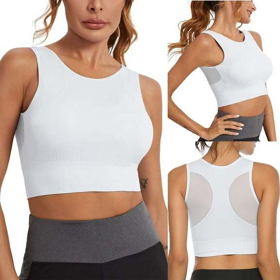 Women's Longline Sports Bra High Impact Yoga Tops Built In Bra Crop Top Sports Bra Wireless Racerback Bra
