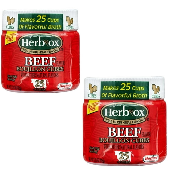 ( 2 Pack ) HERB-OX Beef Bouillon Cubes Shelf-Stable 25 Count