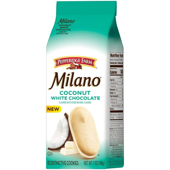 Pepperidge Farm Milano White Chocolate Coconut Flavored Cookies, 7 oz Bag - ( 4 pack )