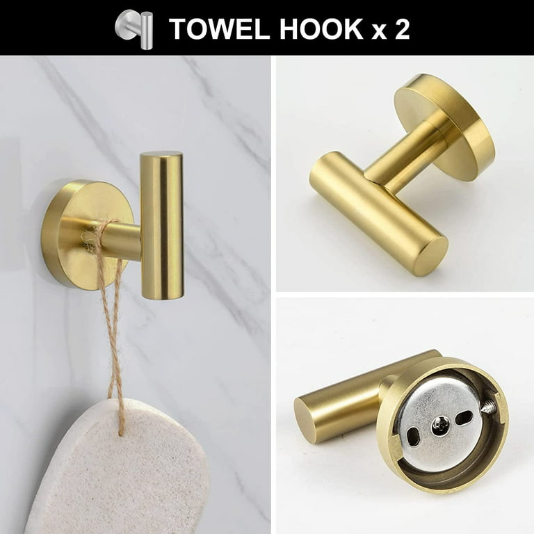 5-Piece Bathroom Hardware Set Brushed Gold, Lava Odoro Towel Rack Set  Stainless Steel Wall Mounted - Include 23.6 in Bath Towel Bar, 2 Robe Towel  Hooks, Toilet Paper Holder and Towel Ring 