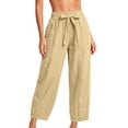 thumbnail image 3 of Guluxicc Women's Cotton Tapered Pants with Pockets Elastic Waist Drawstring Loose Jogger Trousers for Everyday Wear, 3 of 5