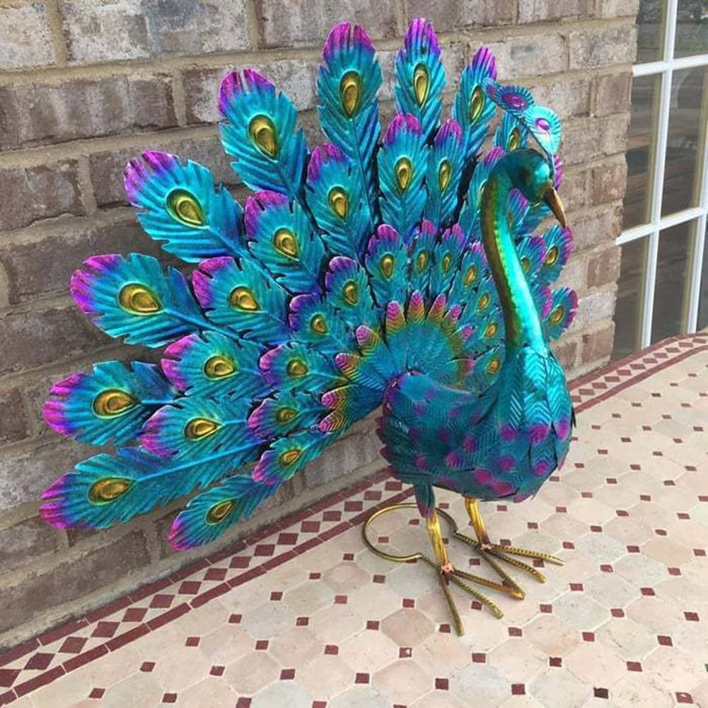 Metal Peacock Statue Ornament Diy Peacock Art Crafts Garden Decoration Statue L