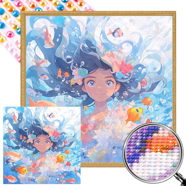 Diamante AB Parcial Diamante Serie Personajes Ocean Girl Wdftyju Resina 40 * 40 CM Tamaño Del Lienzo 45 * 45 Cm