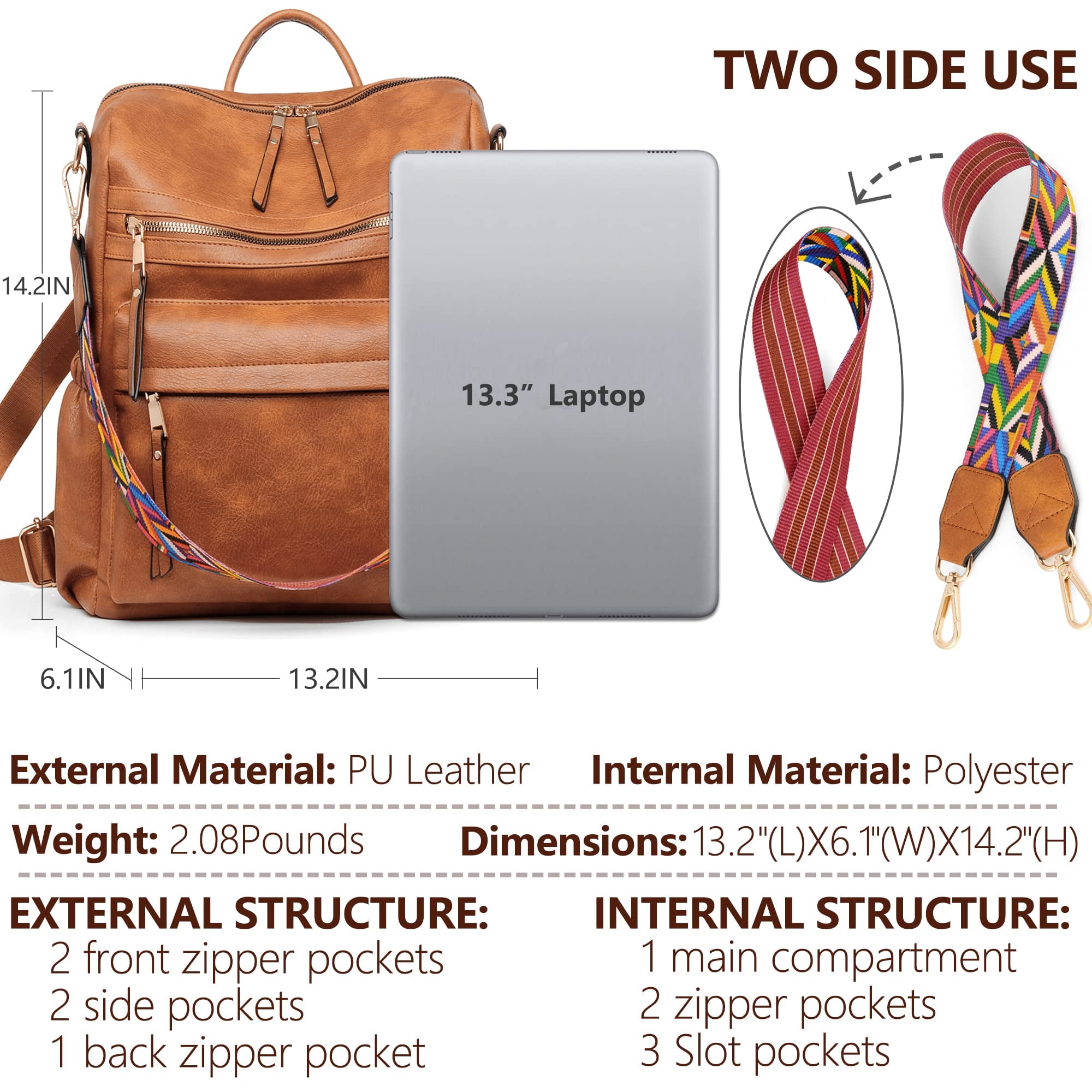 UUGEE Adults Bookbag: PU Leather Backpack Purse for Women  display picture 1