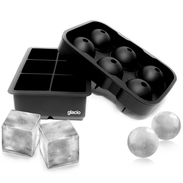 Glacio Ice Cube Trays Silicone Combo Mould - Set of 2, Sphere Ice Ball Maker with Lid & Large Square Moulds, Reusable and BPA Free