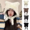 thumbnail image 2 of Winter Plush Women Hat Cute Bear Ear Protection Beanie Cap for Girls Female Kawaii Solid Color Faux Fur Warm Earmuffs Caps (A Style gray,One Size), 2 of 7