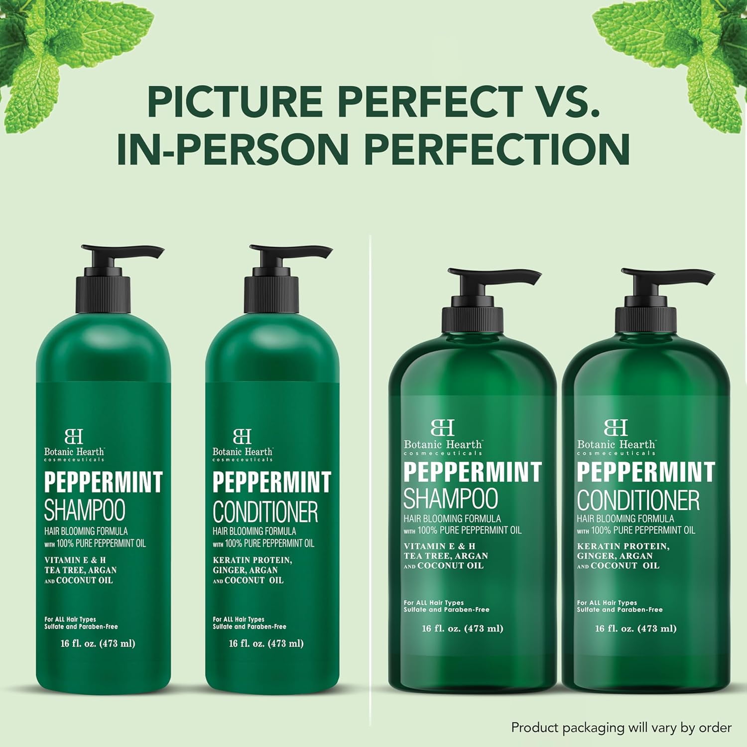 Botanic Hearth Peppermint Oil Shampoo and Conditioner Set with Keratin, Sulfate-Free Hair Care for Men and Women, 16 fl oz Each