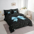 thumbnail image 3 of Manfei Kid Blue Bow-tie Bedding Comforter Set 7pcs, Mystic Sequin Print Queen Bedding Sets, Vintage Ribbon Bowknot Reversible Queen Sheet Sets, Super Cozy Room Decor, 3 of 7