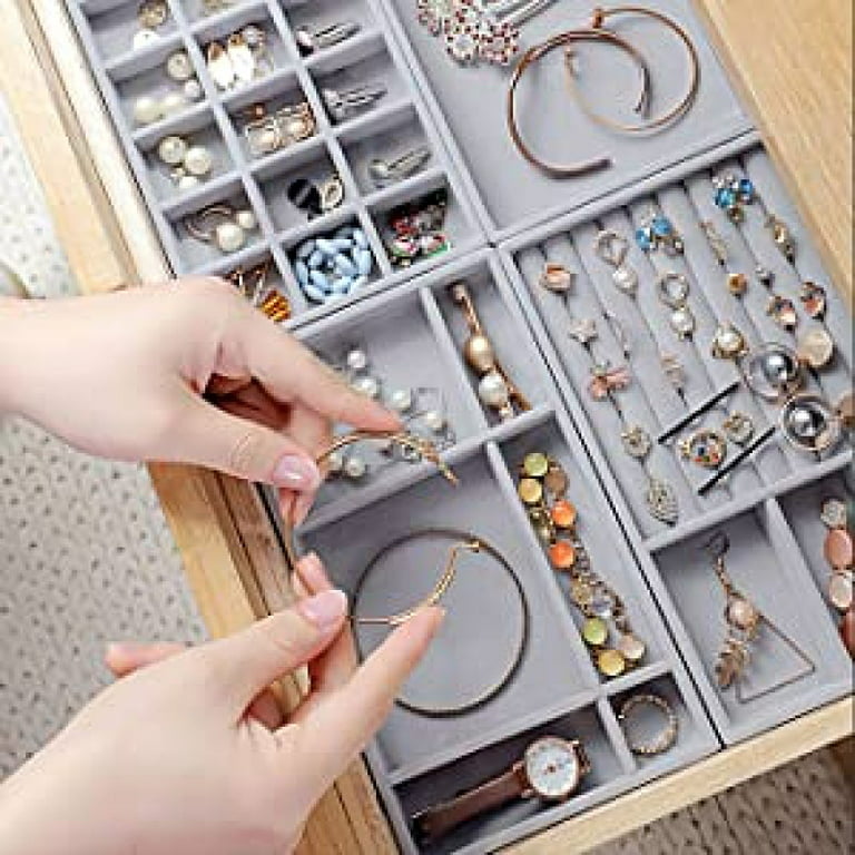 Velvet Jewelry Organizer Tray Case Stackable Jewellery Display Stand Ring  Earring Necklace Drawer Storage Holder Jewelry