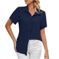thumbnail image 2 of Yufatyle Blouses for Women Dressy Casual Summer Hot Birthday Gift Short Sleeve Blouses for Women Round Neck T-shirts Loose Comfortable Female Blouses Navy, 2 of 9