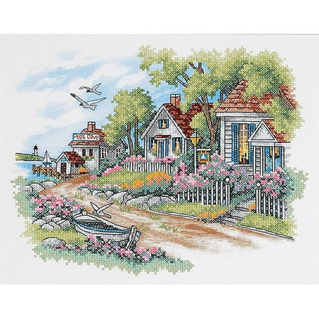 Dimensions "Cottages By The Sea" Stamped Cross Stitch Kit, 14" x 11"