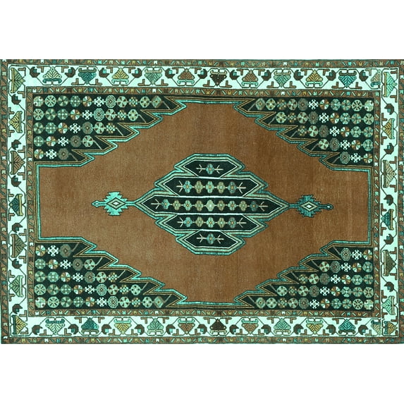 Ahgly Company Indoor Rectangle Persian Turquoise Blue Traditional Area Rugs, 8' x 10'