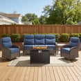 thumbnail image 2 of Bellefurn Luxury 5-Piece Patio Furniture Set with 43" Fire Pit Table and Swivel Rocker Patio Chairs with 6-inch Thick Cushion,Outdoor Couch,Side Table,Outdoor Conversation Set for Porch,Deck,Yard, 2 of 13