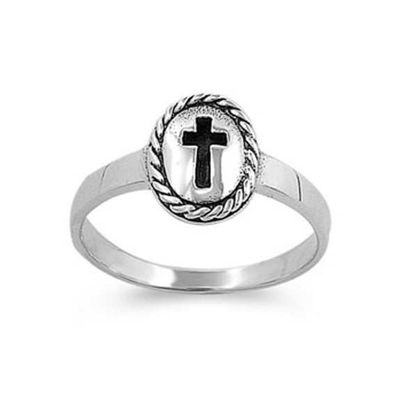 Sterling Silver Vintage Cross Ring Christian Religious Band Solid 925 Jewelry Female Male Size 1