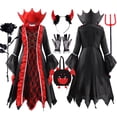 thumbnail image 2 of Disfraz de vampiro para niñas, traje de cuello alto, fantasma, novia, fantasía, carnaval, fiesta, manga acampanada, 2 a 11 años, 2 of 5