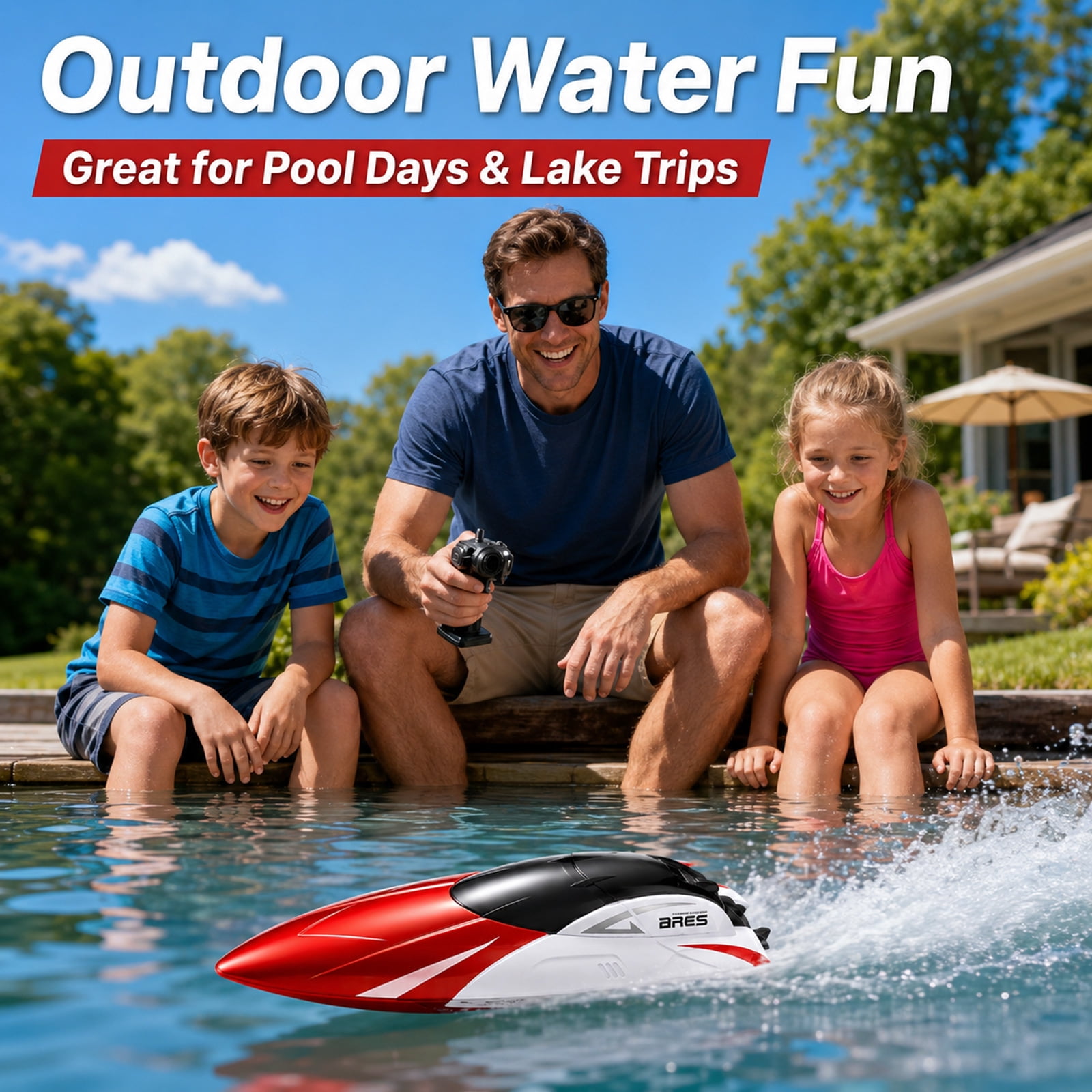 Funtogether toys High Speed RC Boat, 18MPH Fast Remote Control Boats for Pool and Lake, 2.4GHz Waterproof Yacht with 2 Rechargeable Batteries and LED Light for Kids and Adults
