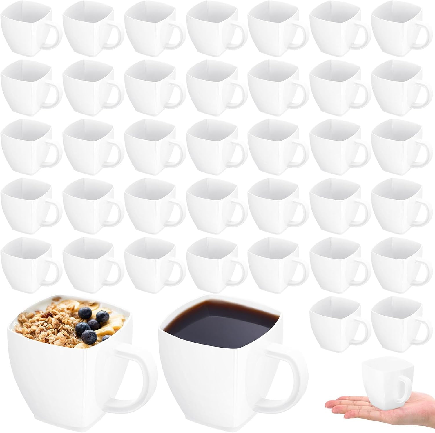 5 oz Disposable Tea Cups Bulk Mini Plastic Tea Cup Bulk with Handle Hard Coffee Mug Reusable Square Espresso Mugs for Party Wedding (Black,100 Pcs)