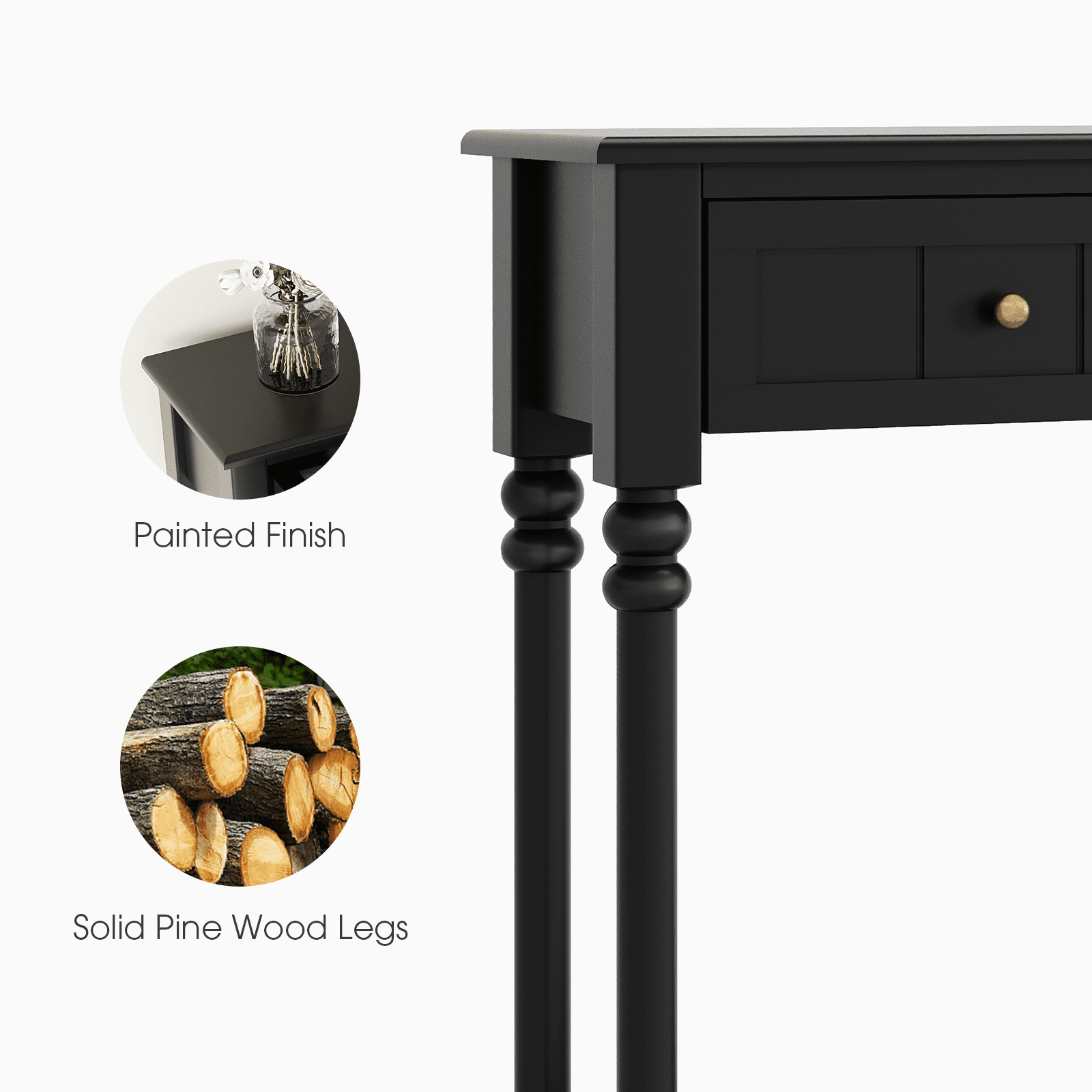 JOINICE Console Tables with Drawers,43" Entryway Table with Shelf and Solid Wood Legs,Narrow Long Sofa Table with Storage, Wood Foyer Tables for Entryway,Living Room,Hallway,Black