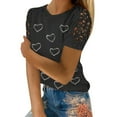 thumbnail image 1 of Camiseta de manga corta con cuello redondo y encaje estampado informal para mujer Pompotops hkajfhjk463271, 1 of 6