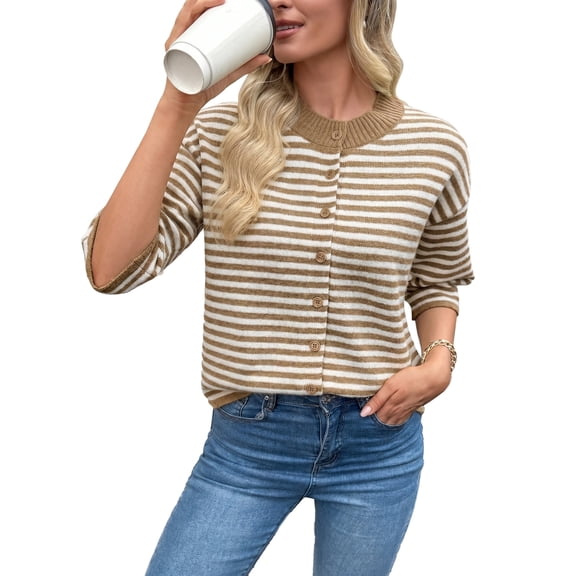 Eytino Cardigan Sweaters for Women Lightweight Knit 3/4 Sleeve Button Up Solid Knitwear Tops