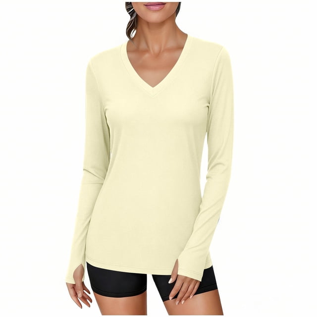 Chandails à Manches Longues pour Femmes, Chandails de Protection Solaire pour la Randonnée, le Camping et l'Entraînement, Col en V, Chandails Amples, Hauts