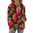 thumbnail image 4 of Strawberry Black Background Pattern 3D Print Hoodie Men Women Autumn Thin Pullover Sweatshirt Vintage Streetwear Tops, 4 of 6