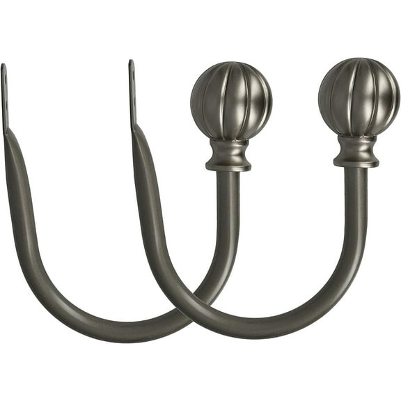 Meriville Set of 2 Decorative Fluted Ball End Window Curtain Holdbacks for Draperies, Gunmetal