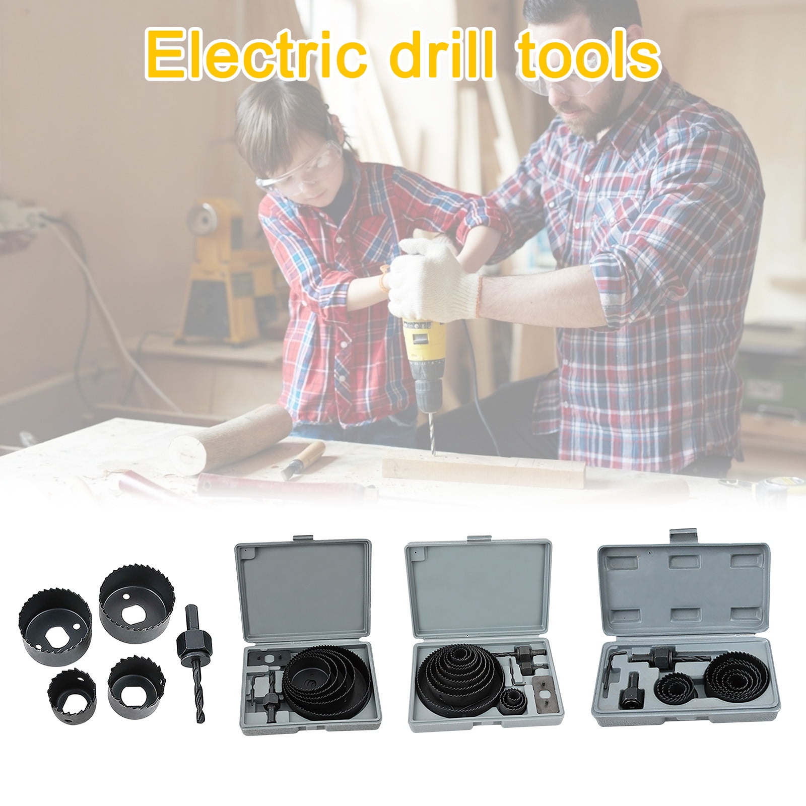 Usloyux Complete Woodworking Hole Cutter Set, Carbon Steel Drill Bit Saw Blades with Arbor Adapter, for Cutting Wood Plastic Drywall, DIY Home Improvement Tool Accessories, Durable and Precise