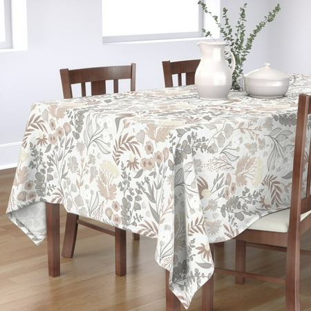 

Cotton Sateen Tablecloth 70 x 108 - Pretty Neutral Flowers Eucalyptus Floral Pastel Print Custom Table Linens by Spoonflower
