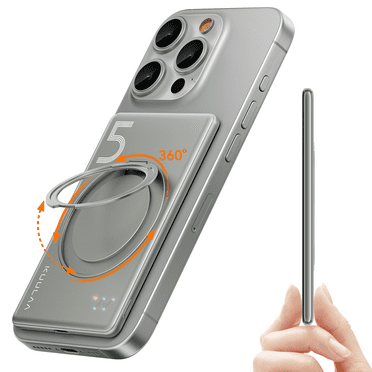 Kuulaa 5000mAh Magnetic Power Bank for iPhone 0.41in Slim Magsafe Battery Pack Wireless Portable Charger with Rotable Stand 20W PD USB C Output for iPhone 16/15/14/13/12 Series