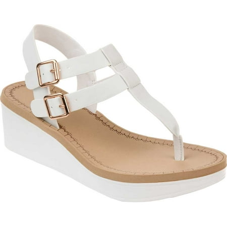 

Women s Journee Collection Bianca Wedge Thong Sandal White Faux Leather 8 M
