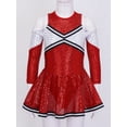 thumbnail image 3 of ranrann Kids Girls Cheerleading Costume Long Sleeve Off Shoulder Cutout Back Leotard Dress with Red 10, 3 of 7
