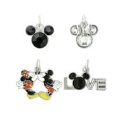 Disney- Mickey Mouse 4-Piece Love Charm Set, Silver-Tone Base Metal with Enamel For All Ages