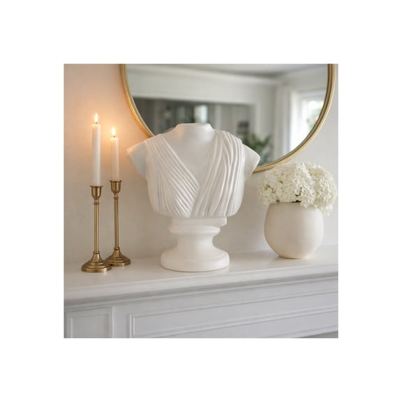Bust Sculpture Home Decor Accent - Elegant Paper Mache Figurine Ornament for Shelf and Coffee Table Styling - Decorative Statement Piece for Living Room, Bathroom, Office or Any Room - 16", Ivory