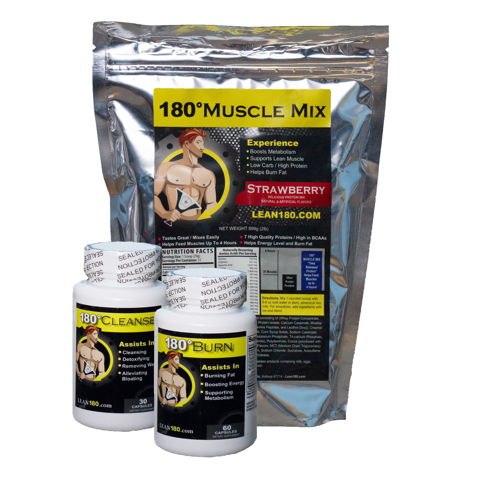 Lean 180 – Get Lean Weight Loss Kit, Includes: Best Tasting Protein Shakes, 180 Burn and Cleanse Detox Supplements, Get Lean Fast, 30 Day System - Strawberry