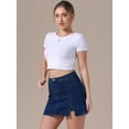 thumbnail image 2 of DARING DIVA Women's High Waisted A Line Stretchy Side Slit Mini Denim Skirt S Dark Blue, 2 of 7