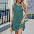thumbnail image 4 of WCMZJ Sleeveless Dress for Women's Ruffle Hem Round Neck Casual Smock Mini Dresses Tie Back Dress Green L, 4 of 7