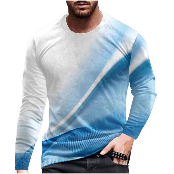 Honeeladyy Long Sleeve Round Neck Tops,Men Casual Round Neck Long Sleeve Pullover 3D Printed T-Shirt