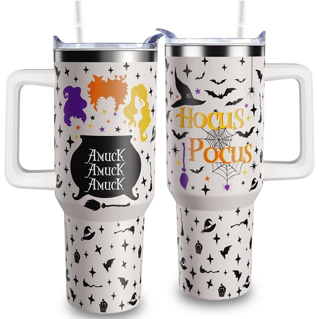 Hocus Pocus Tumbler 40oz Witch Tumbler With Handle Lid and Straw-Stainless Steel Insulated Travel Coffee Cup