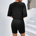 thumbnail image 5 of YI YI Ribbed Knit 2 Pieces Outfits for Women Pajamas Lounge Sets Oversized V Neck T-shirts Shorts Set with Side Slit S Black, 5 of 9