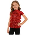 thumbnail image 1 of Manyakai T-Shirt à Manches Courtes pour Filles, Paillettes Scintillantes, Salsa Samba Rumba, Jazz Moderne Hip-Hop, Rouge, 14, 1 of 6