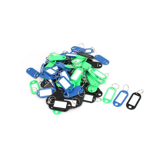 Plastic Keyring Key Luggage Room ID Label Name Tag Metal Split Ring Keychain 90Pcs