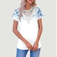 thumbnail image 2 of Womens Short Sleeve Tops Floral Print Summer T Shirts Round Neck Top with Lace Panel Dressy Casual Blouses Camisetas Para Mujer, 2 of 5