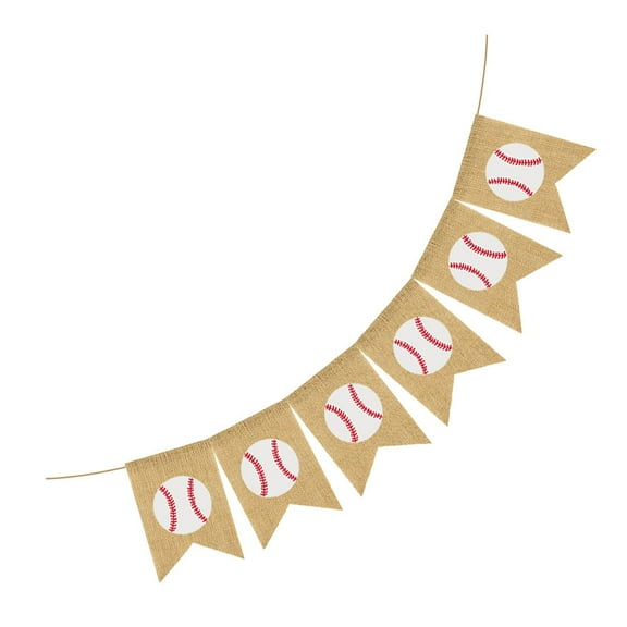 FRCOLOR Khaki Linen Baseball Banner Party Decor Sports Bunting Flag Set for Festive Decoration