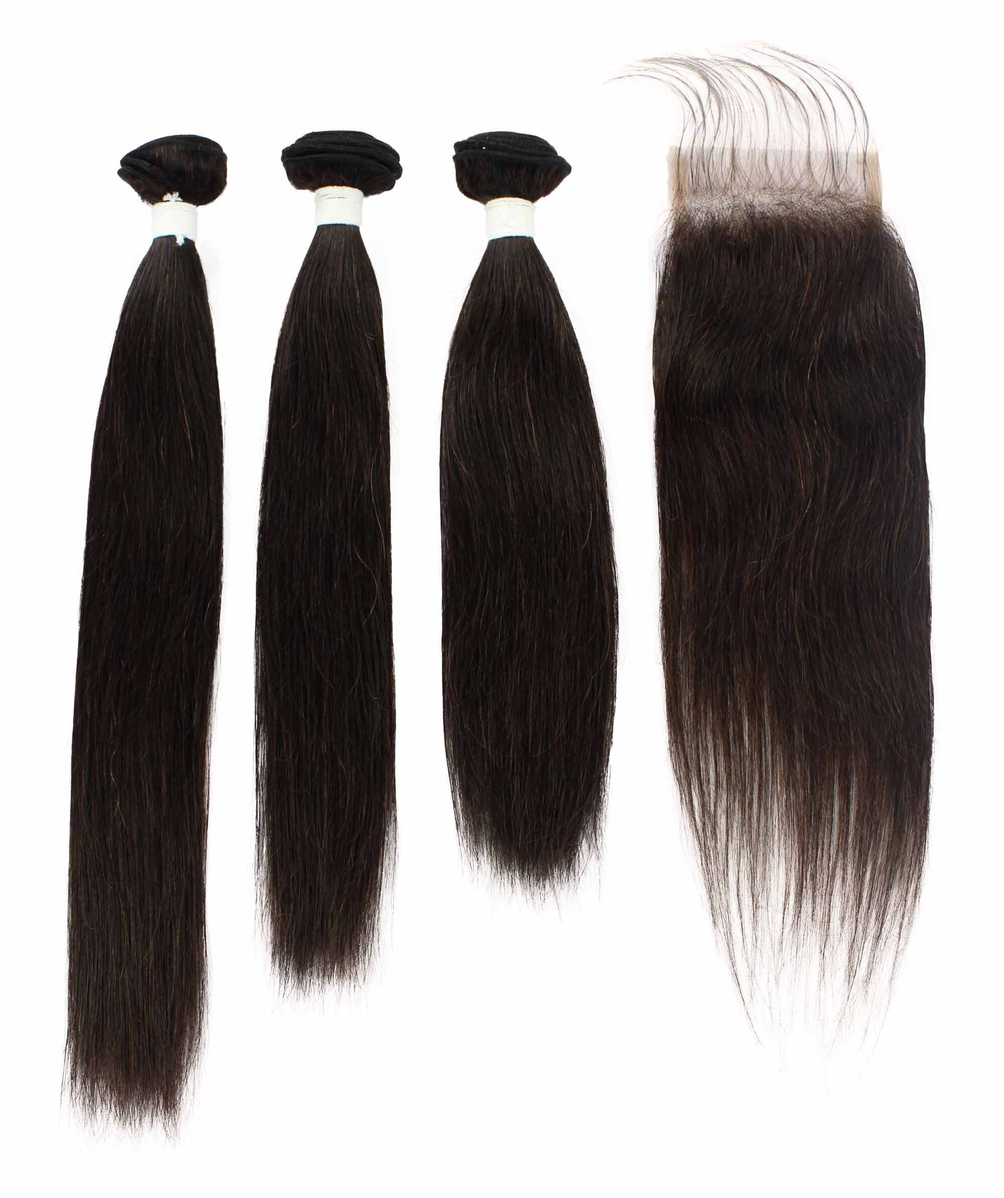LUXLUXE Women Rico 100% Unprocessed A7 Grade Human Hair Bundle 10 Inches 101214 Lengths Free Part 4X4 Hand Tied Swiss Lace Closure