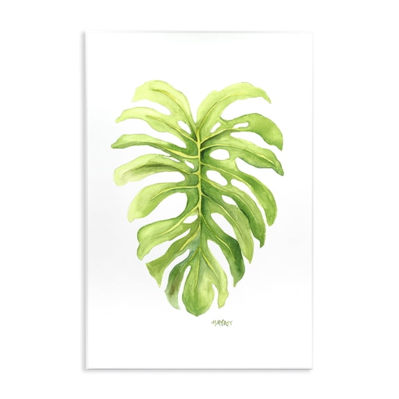 Stupell Industries Tropical Monstera Leaf Tropical Plant Over White Wall Plaque Art, 10 x 15, by Melissa Hyatt