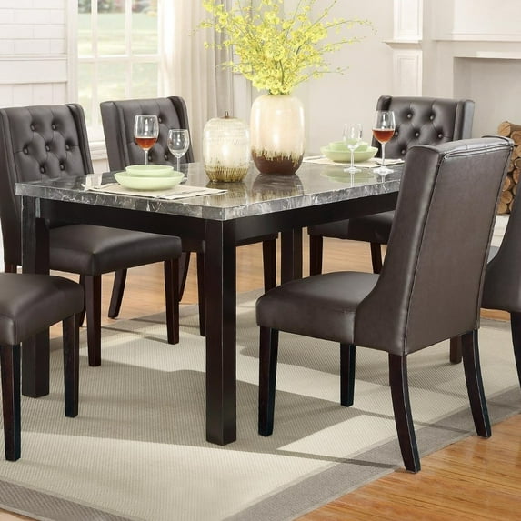 Benzara Marble Top Dining Table, Dark Brown