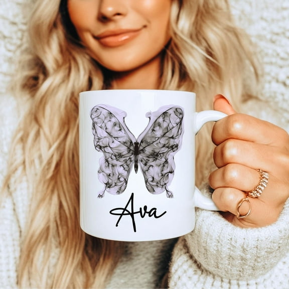 MYYUK Personalized Purple Monarch Butterfly Mug: Boho Custom Coffee Cup or Glass