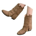 thumbnail image 3 of Xiaoxatg Stylish Women's Mid-Calf Suede Boots with Side Slit for Comfortable Fall Winter Casual Dress and Outings 7 Khaki, 3 of 9