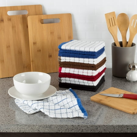 16 pc 100% Cotton Kitchen Dish Cloth Washcloths, Windowpane Pattern by Somerset (Best Washcloths For Kitchen)